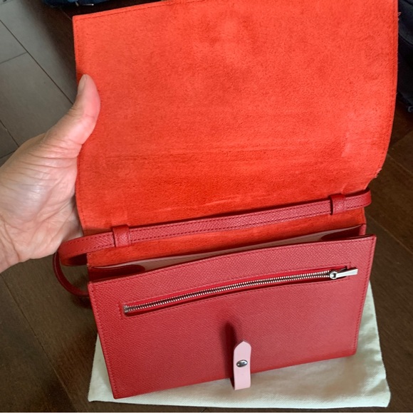 Céline Red Blush Pink Calfskin Wallet Strap Crossbody Multi-Functional Pockets - Picture 3 of 8
